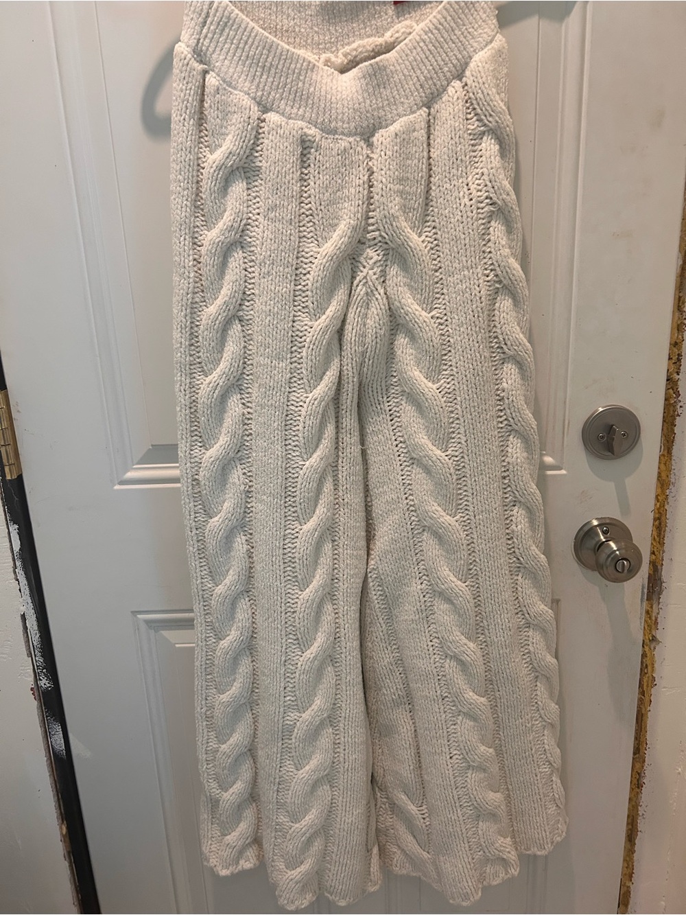 Free People Cream Cable Knit Wide Leg Pants
